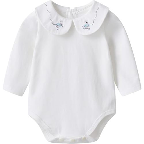 Auro Mesa Infant Baby Girls Bodysuit Peter Pan Doll Collar Super Soft Cotton Romper One-Piece Outfit 0-24 Months