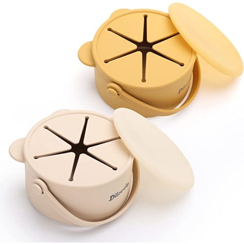 Snack Cups for Toddlers, Silicone Toddler Snack Containers, Baby Treat Catcher with DustProof Lid 2 Pack Dishwasher Safe and BPA Free 9 Oz
