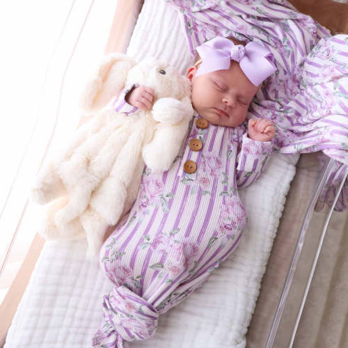 Lila's Lilacs Bamboo Waffle Newborn Baby Knot Gown & Hat Set