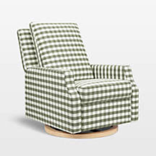 Namesake Crewe Moss Green Gingham Swivel Glider Power Recliner Nursery Chair