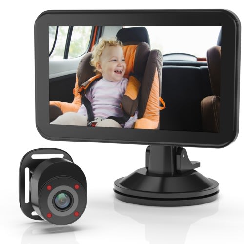 Rexing - BC500 In-Car Baby Cam with Monitor – HD 1080p & Infrared Night Vision - Black
