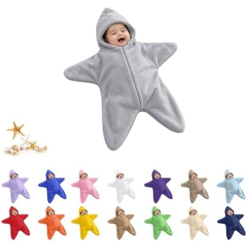 Baby Starfish Onesie,Cozy Star Babies Swaddle Bag,Infant Soft Fleece One Piece Romper,Fall Winter Warm Outfits 3-12M