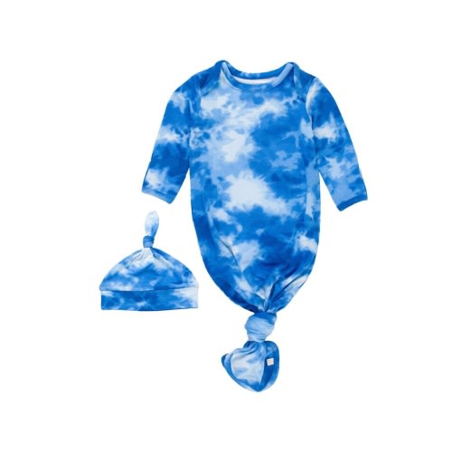 SoftSnooze Baby Boys Ruffle Knotted Sleep Gown & Hat Set, 0-3M