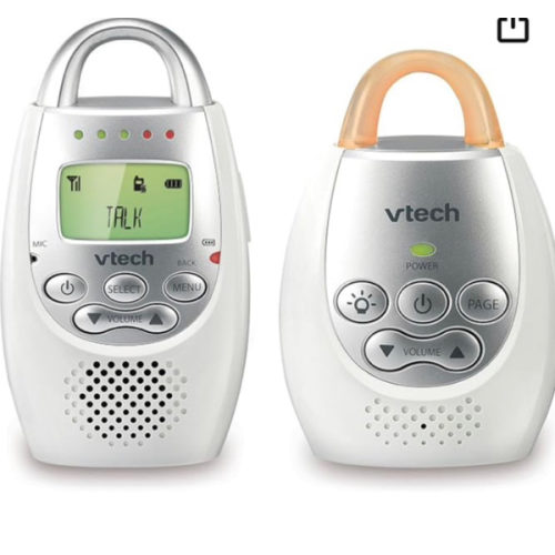 VTech Communications DM221 Audio Baby Monitor with up to 1,000 ft of Range, Vibrating Sound-Alert, Talk Back Intercom & Night Light Loop, White/Silver