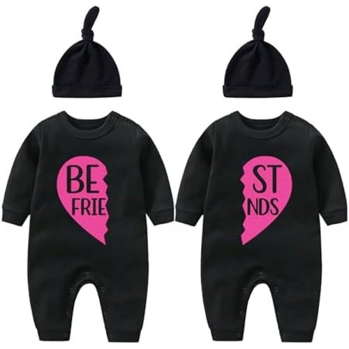YSCULBUTOL Baby Twins Bodysuit Born Together Friends Forever Newborn Clothes Unisex Twin Outfits With Hat