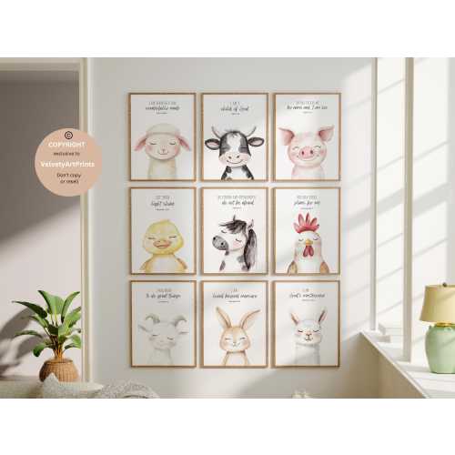 Baby Farm Nursery Prints, Cute Farm Animal Posters, Christian nursery, Baby animal Farmyard Nursery, Baby Shower Gift, Bible verse nursery