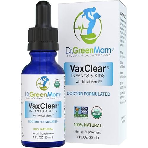 Dr. Green Mom Organic VaxClear with Metal Mend, Herbal Heavy Metal Detox Drops for Kids and Infants with Chlorella, Turmeric, Cilantro and Milk Thistle to Cleanse and Support Immune Response