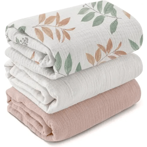 Muslin Swaddle Blankets for Newborn, 3 Pack Breathable Soft Receiving Blanket, Large 38 x 40 inches Swaddle Wrap Burping Clothes Diapers, Essentials Infant Shower Items, Toddler Gift (Gentle Colors)