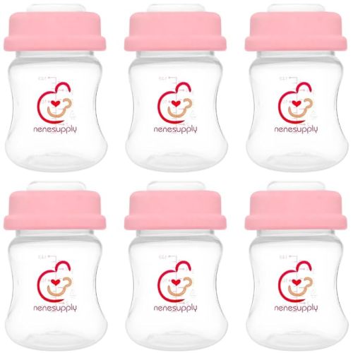 Nenesupply Storage Bottles Collection for Spectra S1 S2 Motif Luna Breast Pumps 6 pc 4.7oz 140ml with Collar and Sealing Disc. Breastmilk Storage Replace Spectra Bottles for Pumping Wide-Mouth