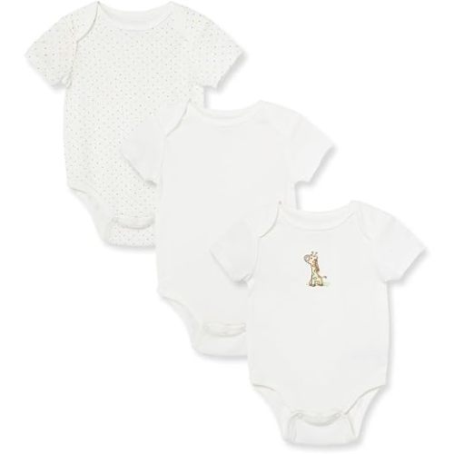 Little Me Baby Gender Neutral 3-Pack Short Sleeve Bodysuit Scratch Free 100% Cotton, Quick Snap Closures