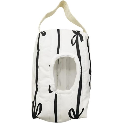 AGLOO Bow Baby Wipes Dispenser - Portable Wet Tissue Storage Bag for Travel, Refillable Diaper Wipe Holder for Car and Stroller – Reusable Hanging Wet Wipe Pouch (Black-White)