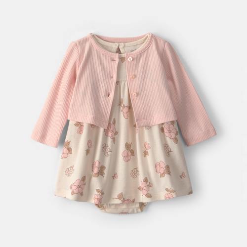 Carter's Baby Girls Fitted Floral 2-pc. Dress Set, Color: Pink White - JCPenney
