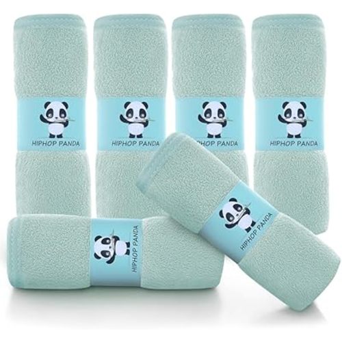 HIPHOP PANDA Baby Washcloths, Rayon Made from Bamboo - 2 Layer Ultra Soft Absorbent Newborn Bath Face Towel - Reusable Baby Wipes for Delicate Skin - Green, 6 Pack