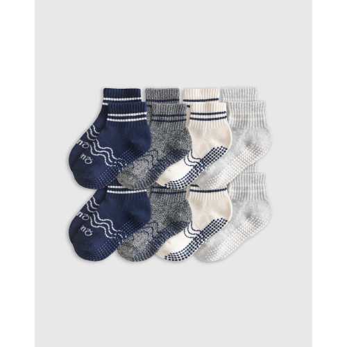 Organic Gripper Crew Socks 8-Pack - Toddler Girl in White/Light Grey/Dark Grey/Black