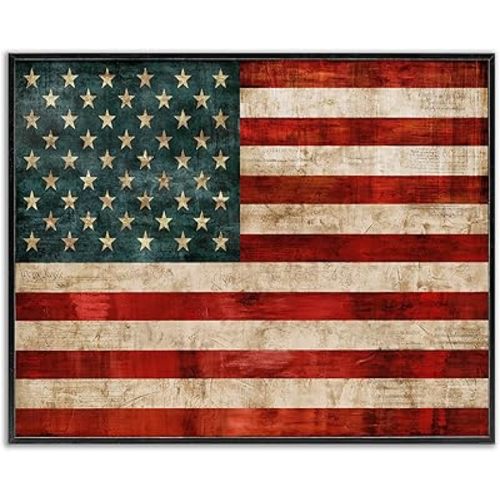 Stupell Industries US American Flag Wood Textured Design, Designed by Luke Wilson Wall Art, 16 x 20, Black Framed