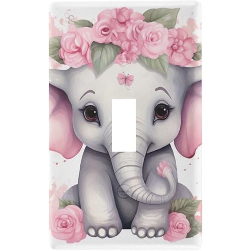 Cute Baby Elephant Light Switch Cover Decorative Receptacle Outlet Wall Plate Guard Plastic Wall Outlet Cover for Home Decor Room Bedroom Bathroom (Toggle Switch)