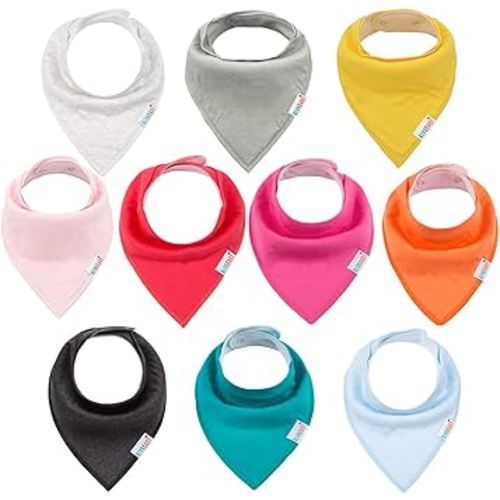 ALVABABY Baby Drool Bandana Bibs For Drooling Teething Feeding Reusable Adjustable Snaps Super Absorbent 100% Cotton Unisex Boys Girls 10 Pack Newborn Infant Toddler Pink Burp Bibs Baby Gifts