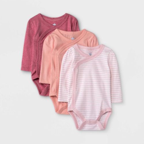 Baby Girls' 3pk Basic Long Sleeve Side Snap Bodysuit - Cloud Island™ Pink