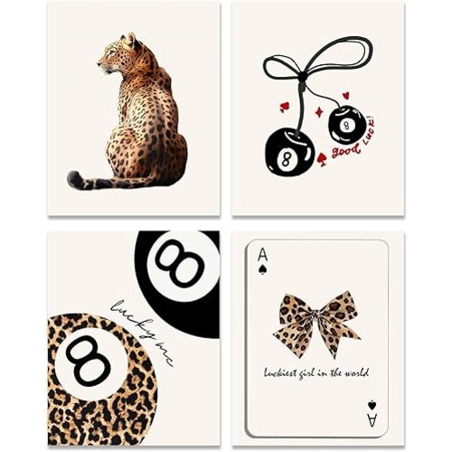 UPTHIC 4 Pcs Cheetah Print Poster,Trendy cheetah print wall art, Aesthetic Cheetah Wall Decor Pictures for Girls Bedroom Apartment Dorm(4 Pcs,12x16 inch,Unframed)