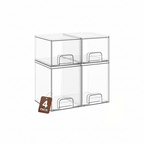 TIPGO Clear Stackable Storage Drawers, Baby Bottle Organizer, Easily-Access Makeup Organizer, Durable Containers for Bathroom Countertop, Pantry and Medicine Cabinet Organizer