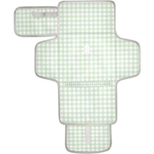 Green Gingham Checkered Portable Diaper Changing Pad - Waterproof Foldable Baby Diaper Changing Pad with Built-in Pillow, Travel Diaper Changing Mat for Newborn Baby