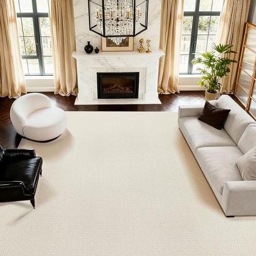ANSSO Wool Rugs 8x10 for Living Room,80% Merino Wool and 20% Cotton Soft Tufted Area Rug with Cotton Non-Slip Backing,Large Area Rug for Bedroom Bedroom, Dining and Home Office (Cream White)