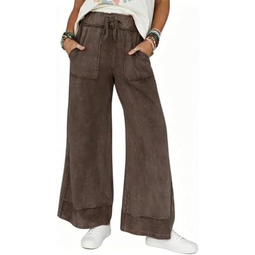 Athlisan Womens Baggy Wide Leg Sweatpants Casual Loose Elastic Waisted Palazzo Pants Trousers with Pockets