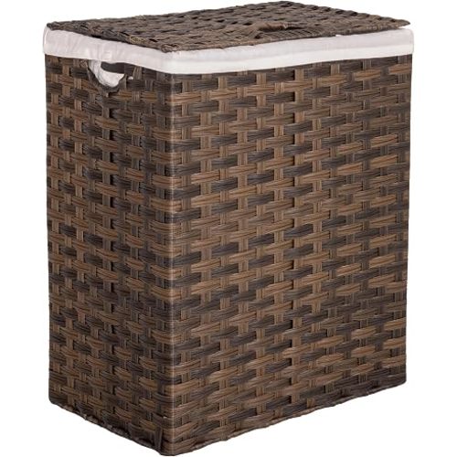 Seville Classics Premium Handwoven Portable Laundry Bin Basket with Carrying Handles, Household Storage for Clothes, Linens, Sheets, Mocha Brown, Rectangular Hamper