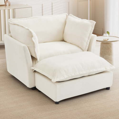 Harper & Bright Designs Accent Chair with Ottoman for Living Room, Single Sleeper Sofa Armchair with 3 Pillows, Chenille Lounge Sofa Bed, Beige