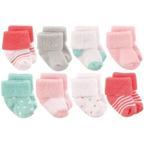 Luvable Friends Basics Infant Baby Cozy Terry Socks 8-Pack, Blush Dot Delight, 0-6 Months