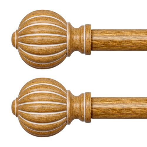 2 Pack Imitation Wood Curtain Rods for Windows 28 to 48 Inch, 1'' Adjustable Heavy Duty Decorative Drapery Rods with Classic Finials, Dark Imitation Wood Window Curtain Pole, Size 18-45''