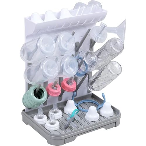 Baby Bottle Drying Rack – Large Vertical Bottle Dryer for 15 Bottles, Space-Saving Countertop Rack for Baby Bottles & Accessories, Compact Holder for Newborn Essentials