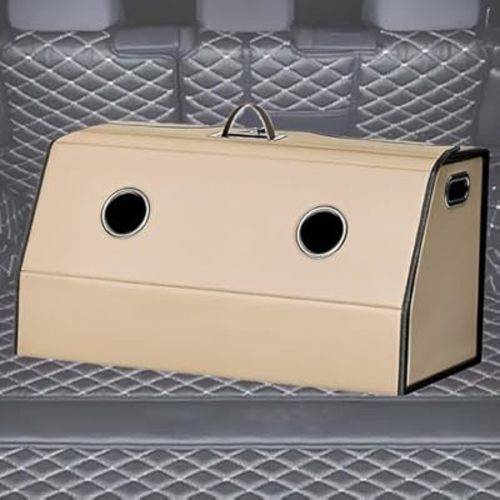 Leather Trunk Organizer,Foldable,Multi-Compartment,With Breathable Holes for Car SUV Truck MPV,Camping Picnic,Home Small 15 * 13.7 * 13.7 inch Beige