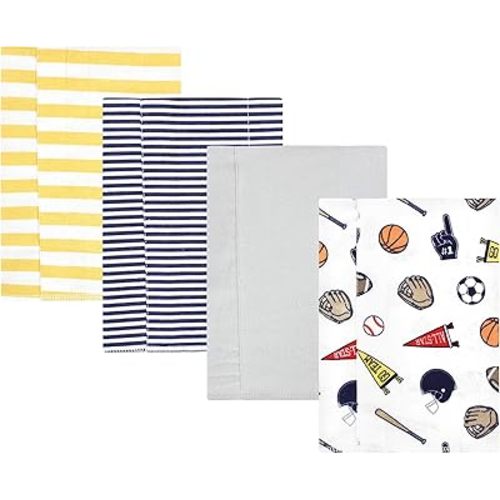 Hudson Baby Unisex Baby Cotton Flannel Burp Cloths, Sports Fan 4 Pack, One Size