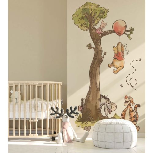 Removable Vintage Winnie the pooh playing on tree wall decal sticker for baby nursery and kid room