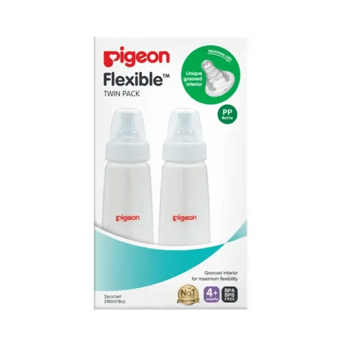 Pigeon Slim Neck PP Bottle with Flexible Peristaltic Teat - 240ml - 2 Pack | Baby Bunting AU