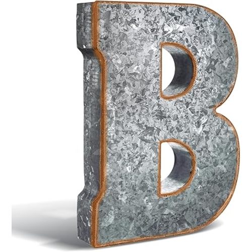 12" Metal Letter B Wall Decor Large Galvanized Letter 3D Signs Shelf Decoration Hanging or Freestanding Vintage Industrial Decor for Home Office Bookshelf Farmhouse Kitchen Apartment
