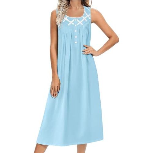 Ekouaer Nightgowns for Women Cotton Long Night Gown Sleeveless Sleep Dress Victorian Nightdress Ladies Sleepwear S-XXXL