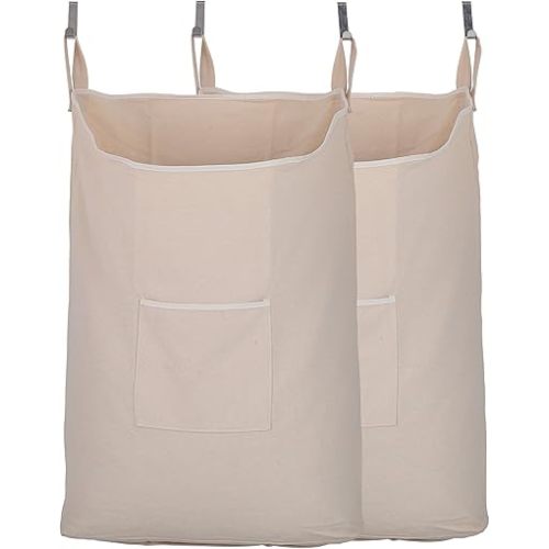 2 pack Laundry Collector, Laundry Hamper, Door Hanging Laundry bag with hooks (Beige, 2PC X 65Liters)