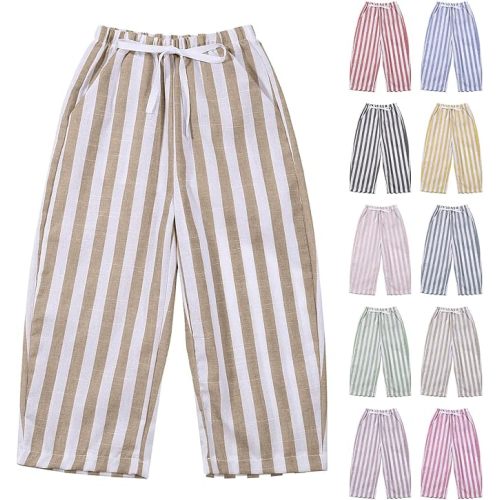 Boys Striped Pants Toddler Baby Linen Harem Pants Soft Comfortable Stretchy Drawstring Elastic Waisted Trousers