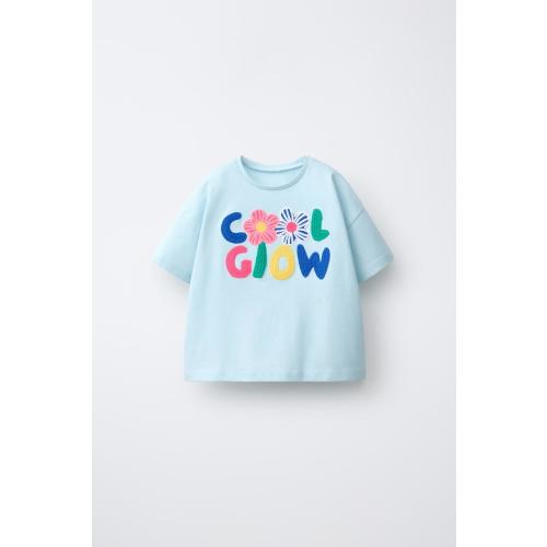 FLORAL APPLIQUÉ T-SHIRT - Light blue | ZARA United States