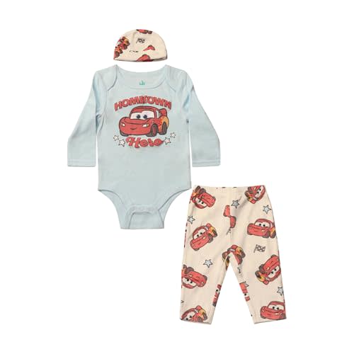 Magic Threadz Disney Clothes Baby Boys Bodysuit, Pants & Hat 3-Piece Outfit – Mickey, Pooh, Stitch, Cars, & Spiderman (0–9M)