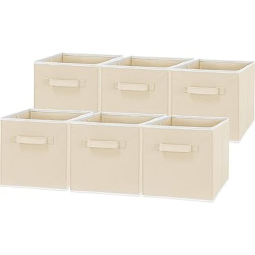 Simple Houseware Foldable Cube Storage Bins, 11-Inch Beige, 6-Pack Fabric Cubes Organizer for Closet or Shelves