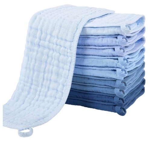 Yoofoss Muslin Burp Cloths for Baby 10 Pack 100% Cotton Baby Washcloths for Boys Girls Large 20''X10'' Super Soft and Absorbent Gradient Blue
