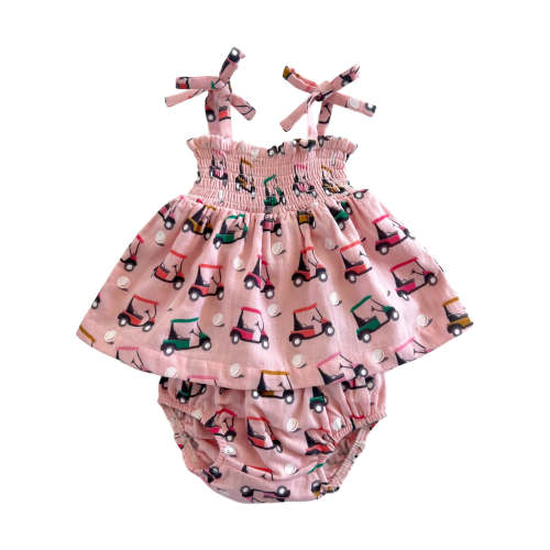 Pink Golf Cart / Organic Smocked Set