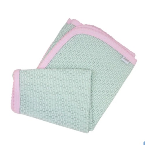 Paty Knit Blanket, Pima Binding Mint w/ Pink Trim