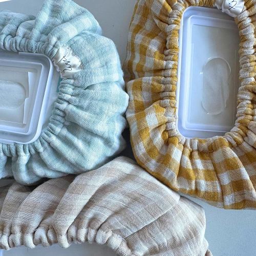 Baby Wipes Cover – Universal Size, One Size Fits All Wipes Packages | Muslin Cotton Tissue Cover for Nursery, Diaper Bag & Changing Table, Station | Gingham & Neutral Patterns (3-Gingham Mint)