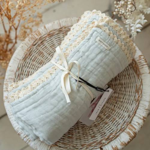 Crinkled Cotton Muslin Gauze Baby Blanket - Seafoam Blue – Before & Ever