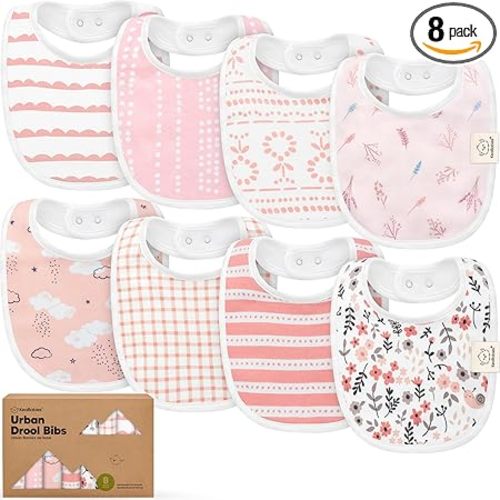 8-Pack Organic Baby Bibs for Boys, Girls - Soft Cotton Drooling and Teething Bibs for Baby Girl & Boy, Extra Absorbent, Easy to Clean & Put On for Toddler, Newborn, Infant 0-24 Months (Sweet Charm)