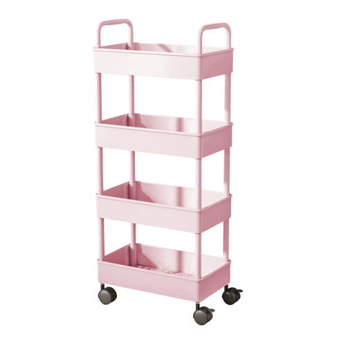 4-Layer Kitchen Storage Cart with Armrests, Multi-Purpose Organizer on Casters, Durable Plastic Design, Bathroom & Living Room Use